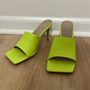 Neon green heeled mules
